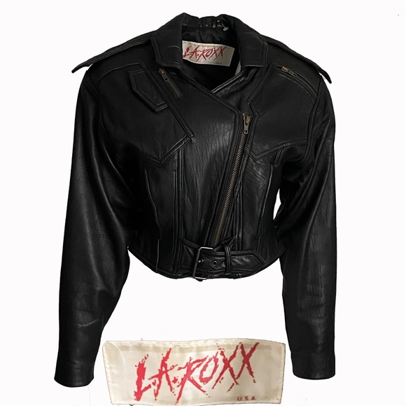 Motorcycle Jacket Black Leather with Zippers by LA ROXX Vintage Boutique Rare - Picture 2 of 10